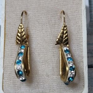 Gold-Plated Rhinestones Dangle Earrings
